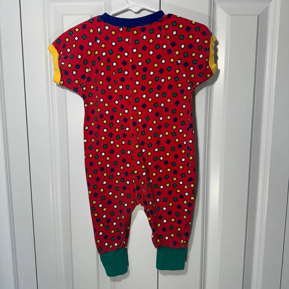 Gymboree Romper Infant Red Geometric Print Vintage Colorblock 90s Red Blue
